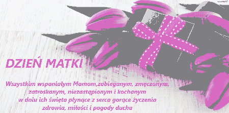 Fioletowe tulipany z życzeniami na dzień matki